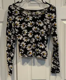 Deb Black Daisy Print Long Sleeve Top