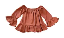 Peppermint Brown Off Shoulder Blouse Top Size Small Ruffle Sleeve Flowy‎ Light