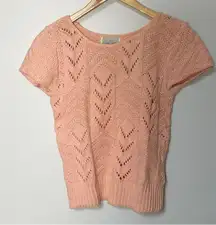 Vintage Cross Country Knits Peach knitted shirt sleeve sweater women’s size xs/s