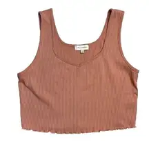 Lost + Wonder Blush Pink Ribbed V Neck Crop Top with lettuce hem size large