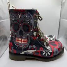 Goby Sugar Skull‎ Combat Boots Day of the Dead Gothic Lace Up Boots Size 35/5