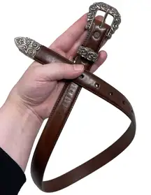Vintage 1997 Brighton Size Small (25-29 Inches) Brown Leather Belt Silvertone