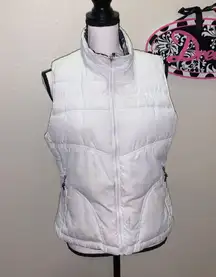 Reversible white & black plaid zip up puffer vest