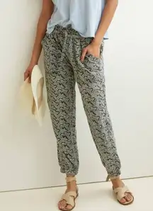 ANTHROPOLOGIE Rhys Utility Linen Blend Abstract Printed Joggers Black White