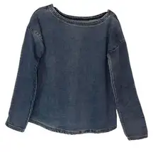 One Teaspoon Womens Washed Blue Denim Long Sleeve Boat Neck Pullover Boxy Top XS