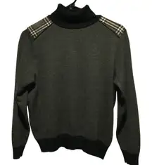 Women Gray Turtleneck Sweater Check Shoulder Detail Size Medium