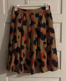 Anthropologie Comme Toi Stylish Tan, Orange and Navy Patterned Skirt
