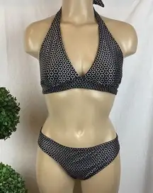 Old Navy  Black & Silver Circle Print Bikini Swim Bathing Suit Set M