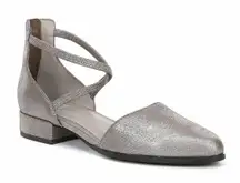 Eileen Fisher Lyton d'Orsay Flat Metallic Suede Leather Block Heel Sandal Size 7