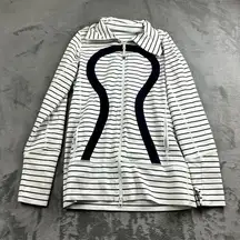 Lululemon  Womens Jacket Size 8 Full Zip Striped In Stride Preppy Logo Athleisure