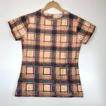 Candela Sequin Plaid Top Made in India D0083