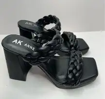 Anne Klein Sandals Womens Size 5.5 Black Braided Double Strap Slip On Heels