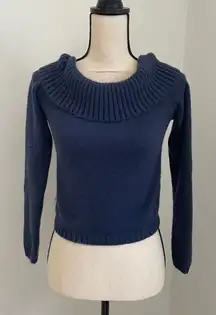 Edikted Cowl Neck Cropped Sweater size Small‎ Navy Blue Boxy Knit Ribbed Cuffs