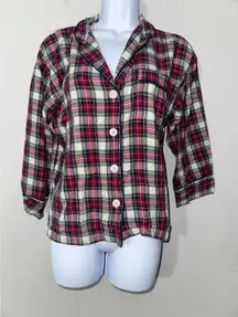 Sleepy Jones XS Plaid Pajama Top Button‎ Front 3/4 Sleeve Red Green