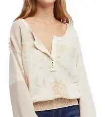 Free People Eaglewood Cream Bandana Print Long Sleeve Top Shirt size Small