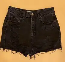🛍️ Topshop Moto Mom Black High Waisted Distressed Cut Off Jean Denim Short 2