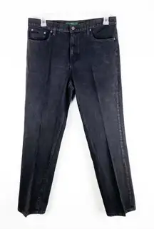 LAUREN RALPH LAUREN Black Classic Straight High Rise Mom Jeans, Size 14