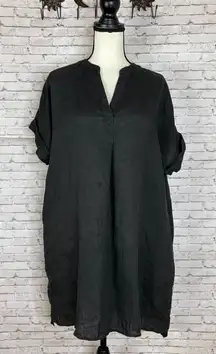 Lagenlook Grade and Gather Black Folded Sleeve Linen Tunic