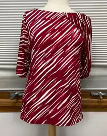 Ann Klein Red and White Zebra Print Short Sleeve Blouse Small