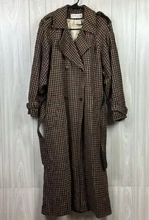 Henry White Womens Coat Large Lambswool Dublin Houndstooth Over Trench Brown