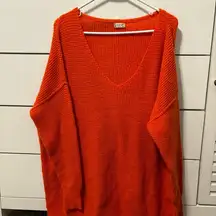 Free People  Coral Orange Oversized V Neck Sweater