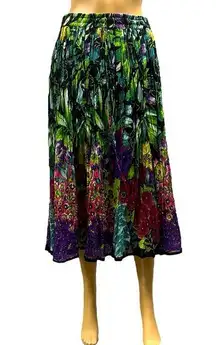 Take Two Vintage 80s Cotton Tropical Colorful Crinkle Midi Maxi Skirt Womens PM