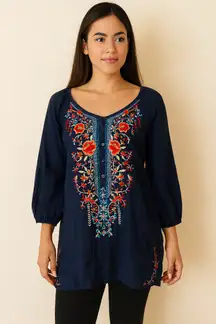 Johnny Was Blouse Embroidered Floral size md