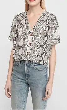 silky boxy tortoiseshell button down snakeskin snake Python print blouse top