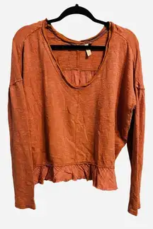 Pilcro Anthropologie VNeck Long Sleeve Blouse Burnt Orange Light Weight Size S