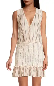 NWT Veronica Beard Cox Dress Size M Natural‎ Multi Striped Ruffle Minimalist Y2K