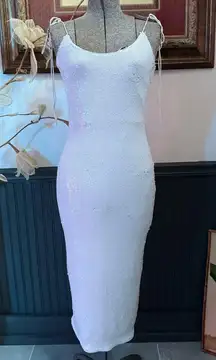 NBD Revolve White Sequin Midi Dress With Tie Straps ~ Size Medium 💛🍄