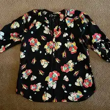 Yumi Kim Women’s Black Floral 3/4 Button Blouse