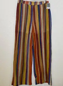 Sweet Rain  Striped Wide Leg Colorful Sheer Pants w/ Shorts Lining NWT Sz XL