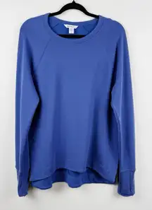 Athleta Womens Size Small Blue Long Sleeve Sweatshirt Thumbholes Split Hem Soft