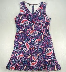 Talbots Paisley Print Cotton Flouncy‎ Dress Sleeveless Ruffle Hem Petite XL