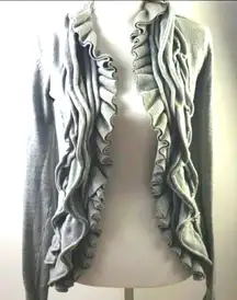 Women Romeo & Juliet Couture Heather Grey Women's Ruffled Cardigan Size Large