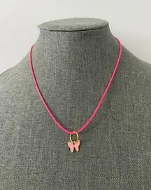 pink enamel butterfly pendant necklace