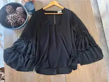 Show Me Your MuMu Black Ruffle Bell Sleeve Sheer Blouse Size Medium