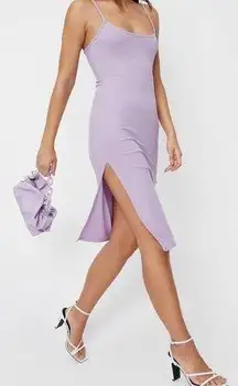 NWT Nasty Gal Square Neck Strappy Slit Midi Dress Lavender Size 6