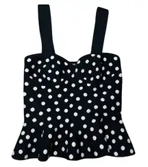 Y2K Express Babydoll Top Size XS Black Tank Polka Dot Knit 2000s Top coquette