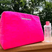 Juicy Couture Pink Velour Travel Cosmetic Bag w Bottle NWT
