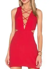 NBD x Naven the twins womens large red mini dress cutout lace lattice sexy party