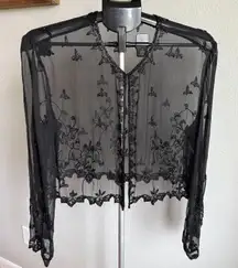 JKara NY Black Sheer Beaded Long Sleeve Bolero Shrug Dress Jacket FairyGoth S/M