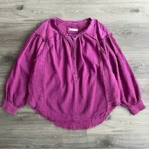 Free People Beach Day Pullover Shirt Women's Large Purple Gauzy Cotton Oversized