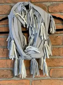 Tonlé Gray White Tassel Fringe Boho Sustainable Fashion Scarf‎ Wrap Accessory