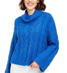 NWT Chunky Cowl-Neck Cable-Knit Sweater Blue