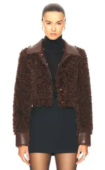 Cult Gaia Mercia Reversible Jacket in Java Brown 2 New Womens Faux Fur Coat
