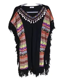 MJA Women’s  Lightweight Sweater  Poncho Southwestern Boho Western Poncho EUC