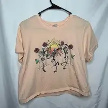 Electric Pink Dancing Skeletons Crop Top M Sunflower Rose Graphic Boho Festival