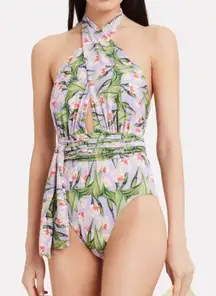 PatBO Floral‎ Cross Front One-Piece Swimsuit Light Purple Size Large NWT